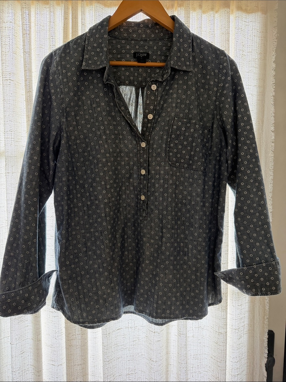 J. Crew Navy Charcoal Button-Front Shirt with Micro Circle Print